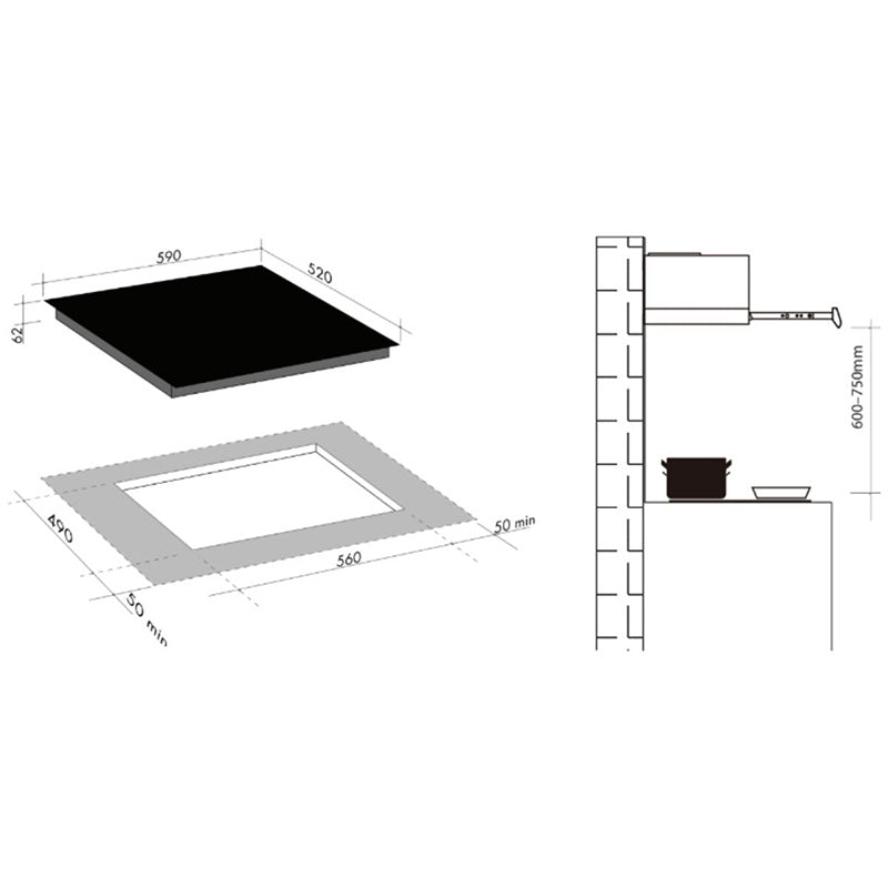 Artusi 60cm Induction Cooktop with Boost Function - Black Trim