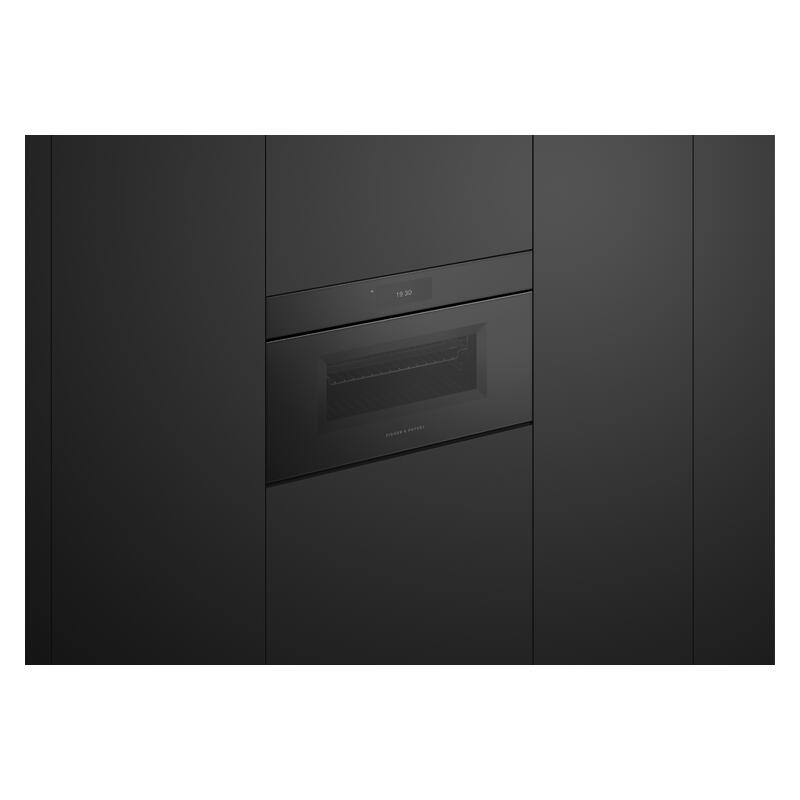 Fisher & Paykel 76cm Minimal Handleless Compact Combi-Microwave Oven - Black Glass (Series 9)