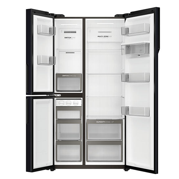 Haier 574L Side-by-Side Fridge Freezer with Water Dispenser - Black