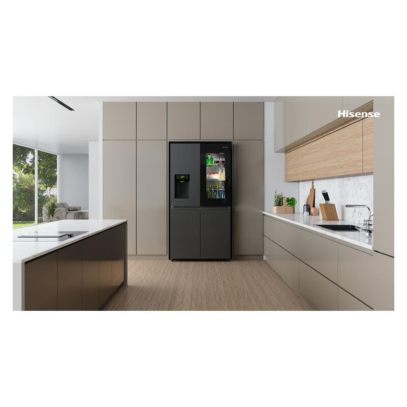 Hisense 615L Quad Door Fridge Freezer with Ice & Water Dispenser - Dark Stainless Steel (PureView)