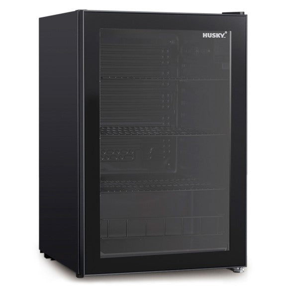 Husky 130 Litre Undercounter Heated Glass Door Drinks Chiller - Black