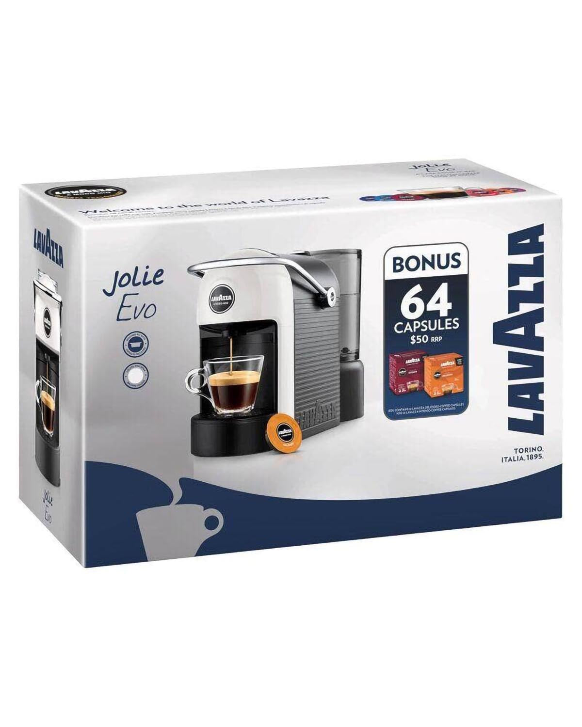 Lavazza Jolie Evo Capsule Coffee Machine with 64 Capsules - White