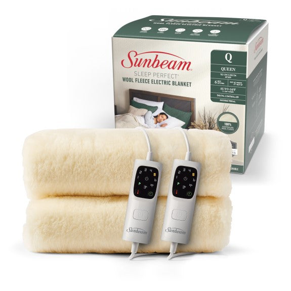 Sunbeam Sleep Perfect Wool Fleece Anti-Bacterial Electric Blanket - Queen