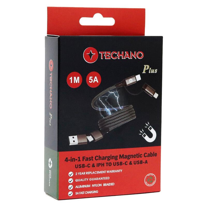 Techano Plus 4-in-1 Fast Charging Magnetic Cable - Black