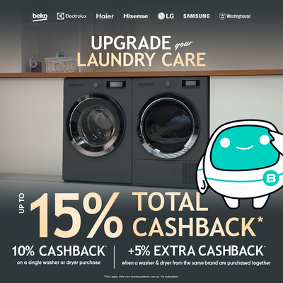 Up to 15% Cashback on Select Laundry Appliances