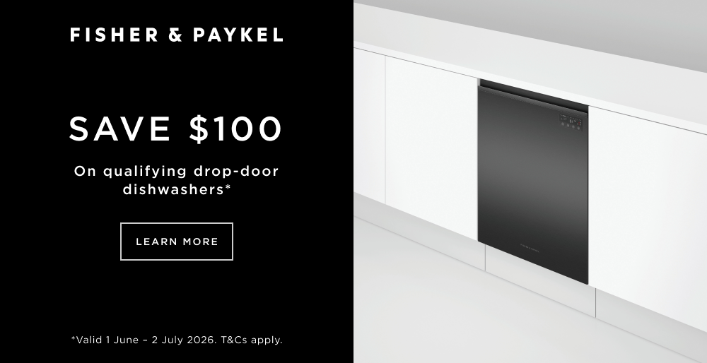 Save $100 on select Fisher & Paykel drop-door Dishwashers