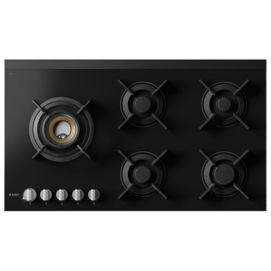 ASKO 90cm Glass 5 Burner Gas Cooktop - Black