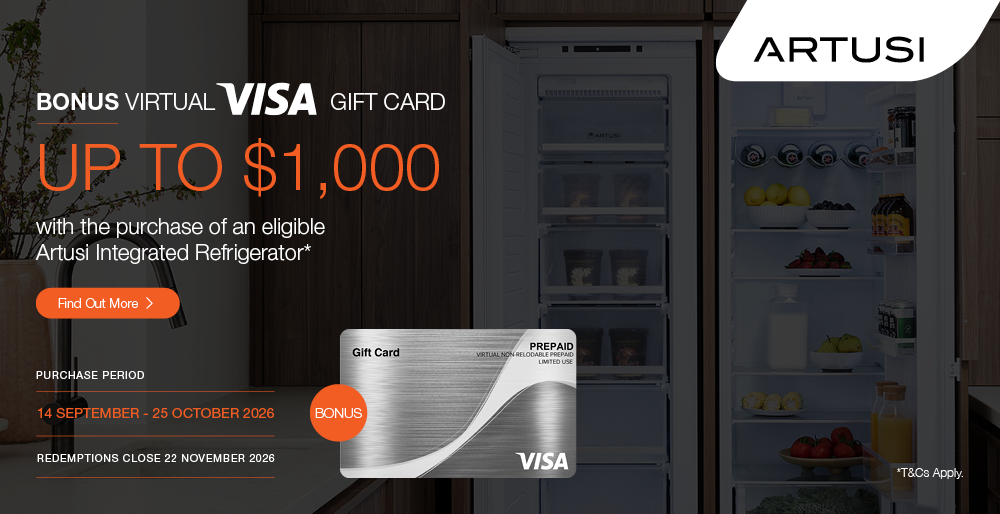 Up to $1,000 Visa Gift Card with Select Artusi Integrated Refrigeration*
