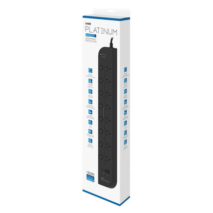 Crest Platinum 1.8M Surge Protector 8 Socket Switched Power Board with 4 USB Ports PD 65W - Black