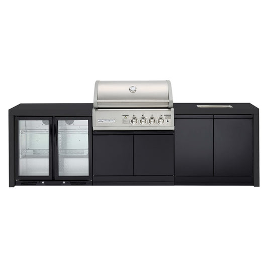 Crossray Premium 4B Outdoor Kitchens with2 Door Fridge and Sink - Black