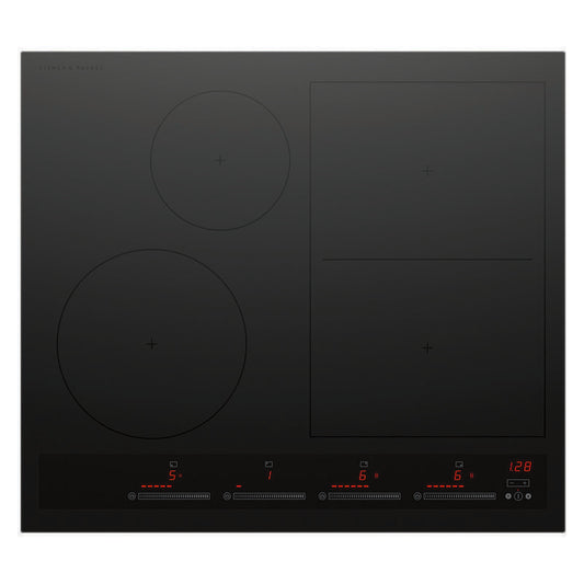 Fisher & Paykel 60cm 4 Zone Induction Cooktop: Smart Zone Low Current - Black (Series 7)