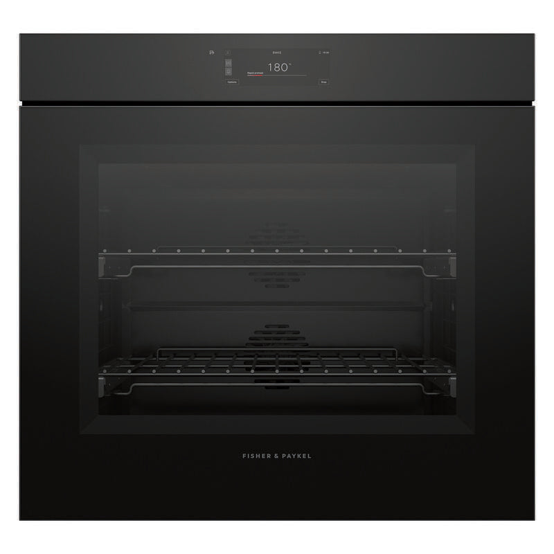 Fisher & Paykel 76cm Minial Handleless Pyrolytic Oven - Black Glass (Series 9)