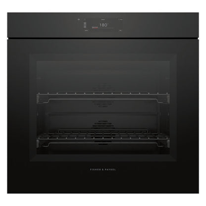 Fisher & Paykel 76cm Minial Handleless Pyrolytic Oven - Black Glass (Series 9)