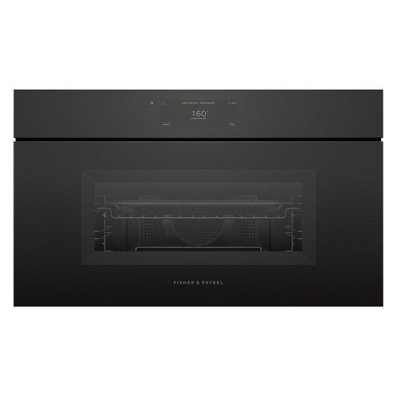 Fisher & Paykel 76cm Minimal Handleless Compact Combi-Microwave Oven - Black Glass (Series 9)