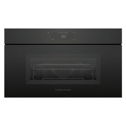 Fisher & Paykel 76cm Minimal Handleless Compact Combi-Microwave Oven - Black Glass (Series 9)