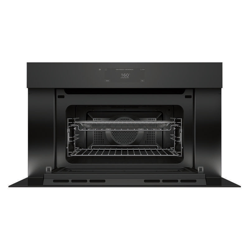 Fisher & Paykel 76cm Minimal Handleless Compact Combi-Microwave Oven - Black Glass (Series 9)