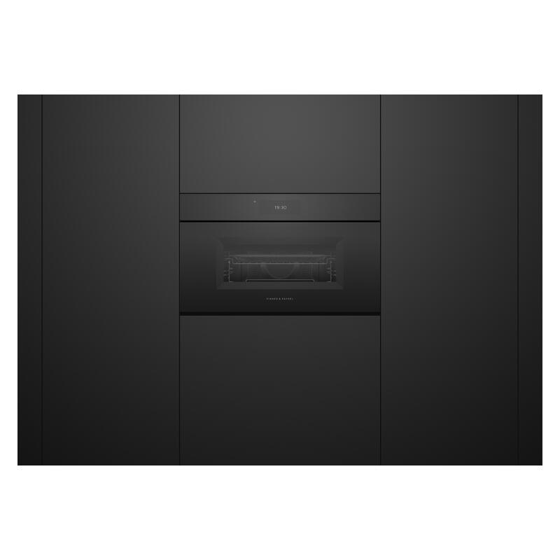 Fisher & Paykel 76cm Minimal Handleless Compact Combi-Microwave Oven - Black Glass (Series 9)