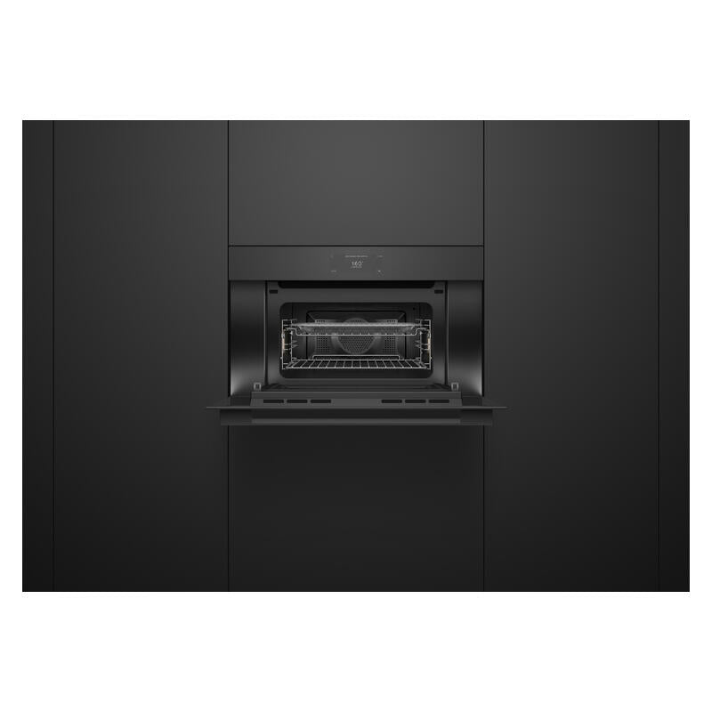 Fisher & Paykel 76cm Minimal Handleless Compact Combi-Microwave Oven - Black Glass (Series 9)