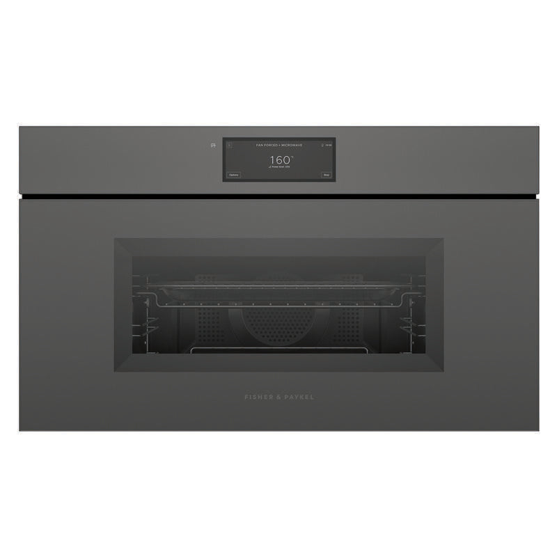 Fisher & Paykel 76cm Minimal Handleless Compact Combi-Microwave Oven - Grey Glass (Series 9)