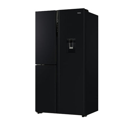 Haier 574L Side-by-Side Fridge Freezer with Water Dispenser - Black