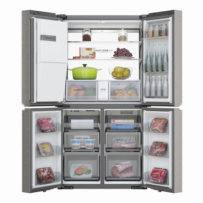 Haier 601L Quad Door Fridge Freezer with Ice & Water Dispenser - Satina