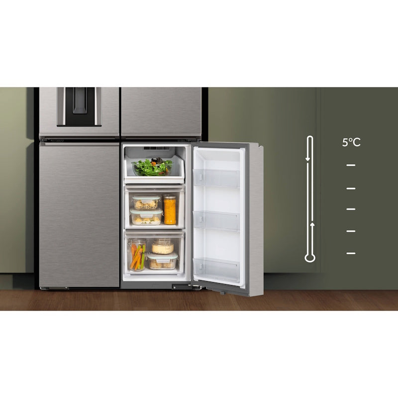 Haier 601L Quad Door Fridge Freezer with Ice & Water Dispenser - Satina