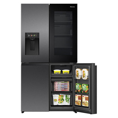 Hisense 615L Quad Door Fridge Freezer with Ice & Water Dispenser - Dark Stainless Steel (PureView)