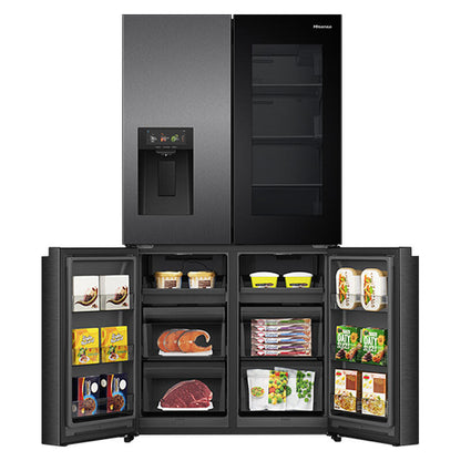 Hisense 615L Quad Door Fridge Freezer with Ice & Water Dispenser - Dark Stainless Steel (PureView)
