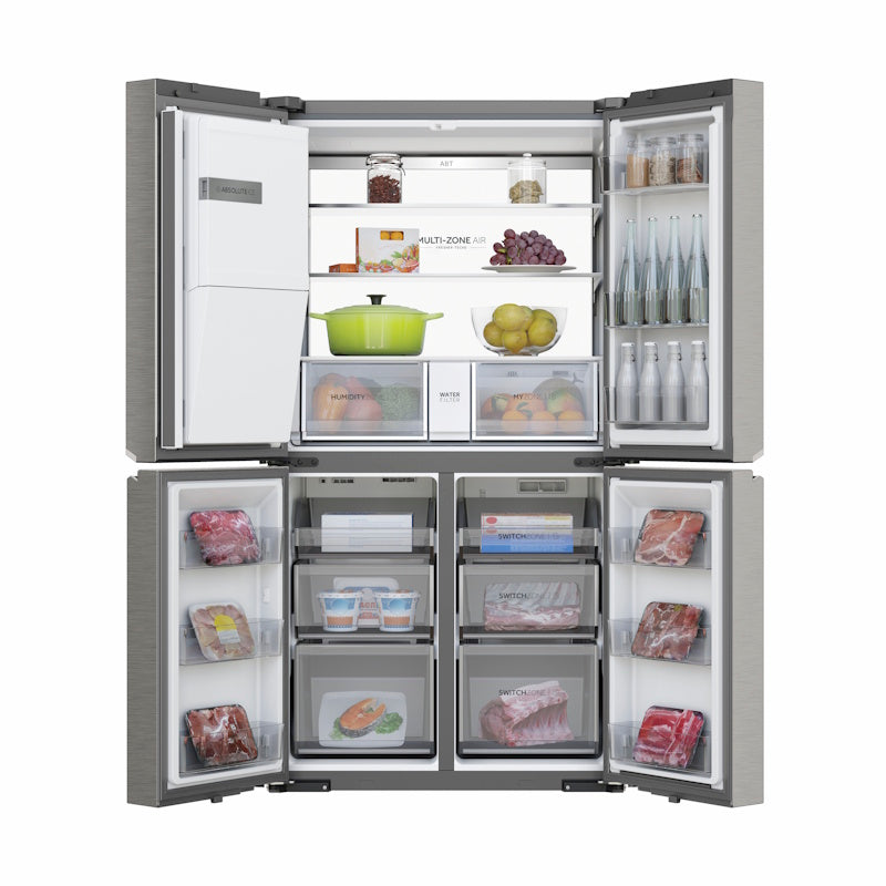 Haier 601L Quad Door Fridge Freezer with Ice & Water Dispenser - Satina