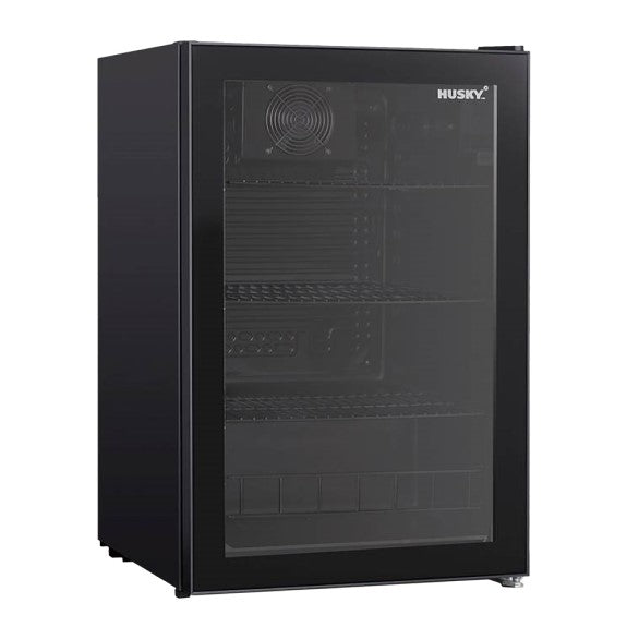 HUSKY UNDERCOUNTER BLACK GLASS DOOR DRINKS CHILLER 130L