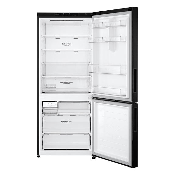 LG 420L Bottom Mount Fridge Freezer - Black Steel