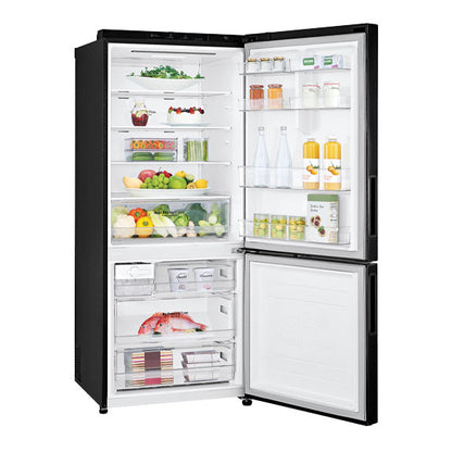 LG 420L Bottom Mount Fridge Freezer - Black Steel