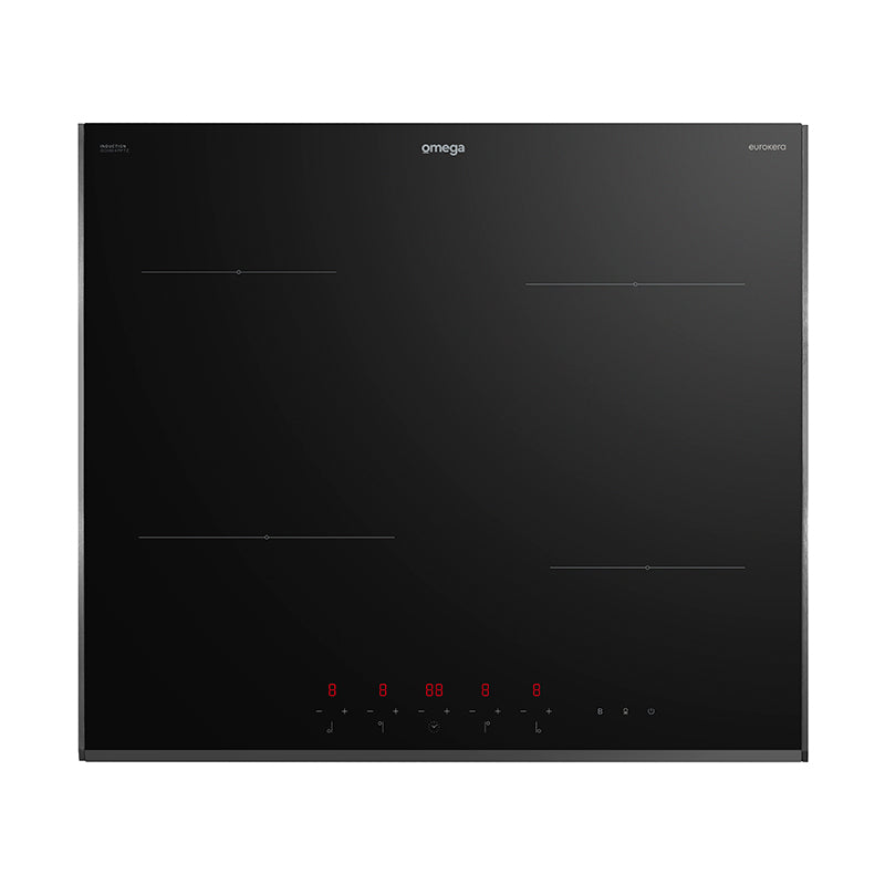 Omega 60cm 4-Zone Induction Cooktop with Power Phasing - Black Glass
