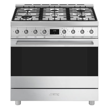 Smeg 90cm Freestanding Pyro Dual Fuel Cooker - Stainless Steel