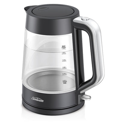 Sunbeam 1.7L Black Classics Glass Kettle