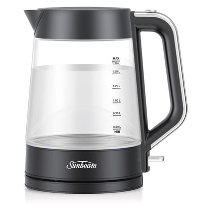 Sunbeam 1.7L Black Classics Glass Kettle