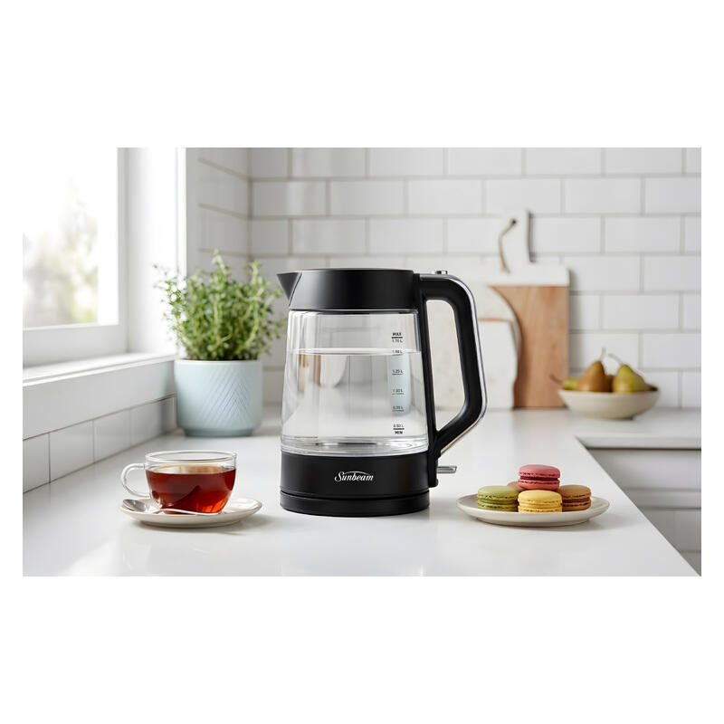 Sunbeam 1.7L Black Classics Glass Kettle