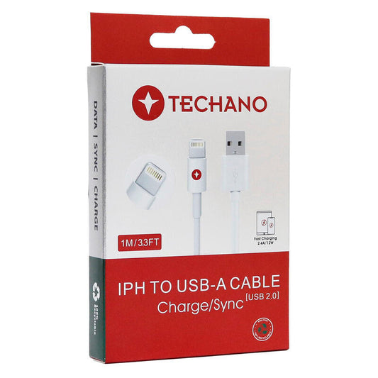 Techano 1M IPH to USB-A Cable Charge/Sync - White