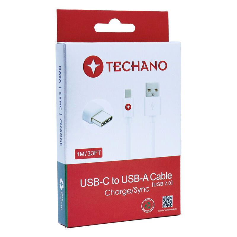 TECHANO TECHANO USB-C TO USB-A CABLE CHARGE/SYNC WHITE White