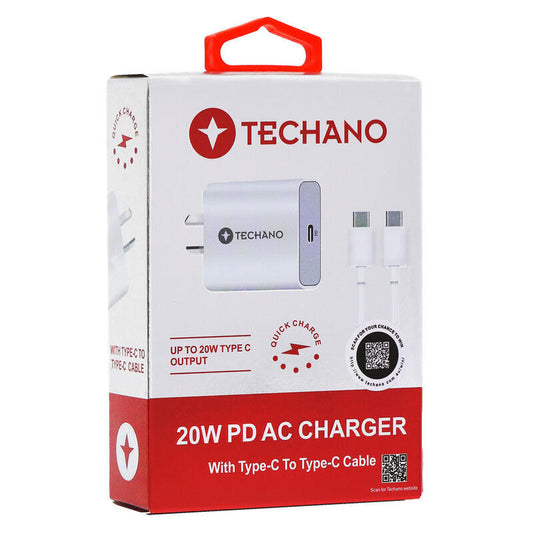 Techano 20W PD AC Charger with Type-C to Type-C Cable