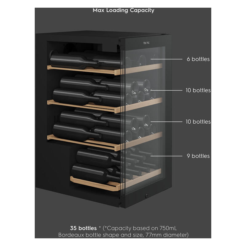 Vintec 35 Bottle Under-Counter Wine Fridge Cabinet - Black